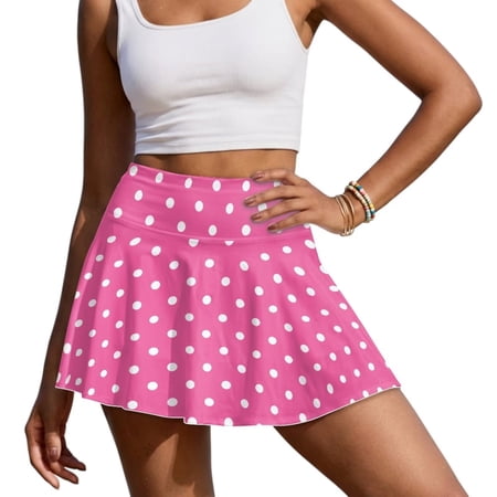 Yuyamidu Pink Polka Dots Golf Skorts for Woman with Pockets Adorable Tennis Athletic Skirt Lightweight Running Skort Casual Stretchy Workout Sports Skorts Size 2XL