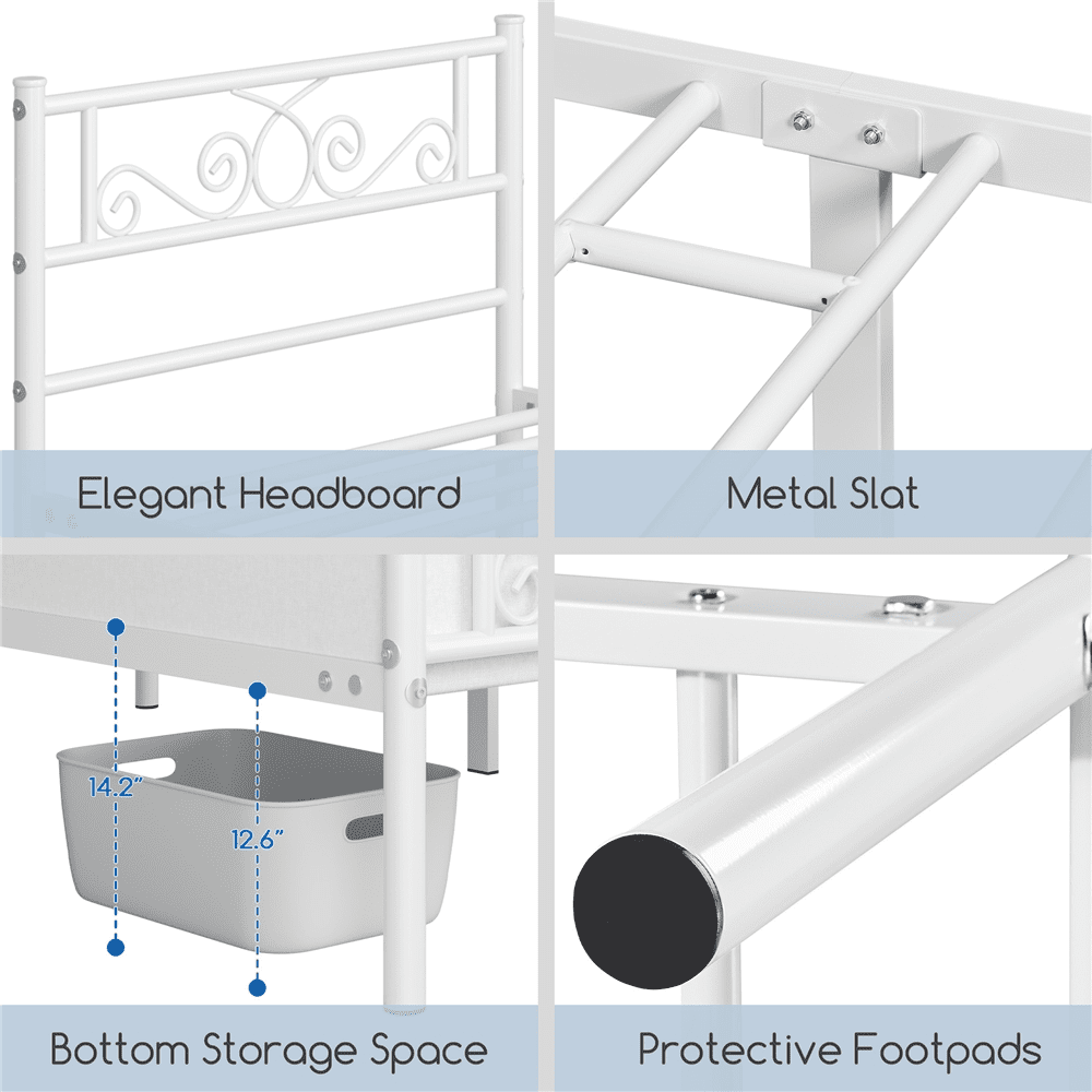 Fullfurnique Metal Platform Bed Frame with Scroll Headboard and Footboard, Full, White