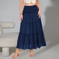 thumbnail image 2 of oqasdz Maxi Skirts for Women Casual Elegant High Waisted A Line Flowy Ruffles Solid Color Tiered Thin Breathable Formal Long Skirt, 2 of 7
