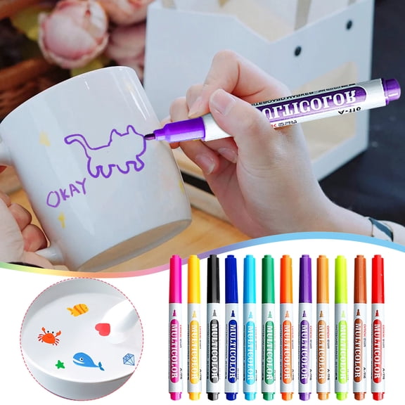 1Pack Acrylic Paint Pens, 10ml Fine Tip Water-Based Markers, Water & Fade Resistant, Permanent DIY Art Supplies for Ceramic, Porcelain, Mugs & Plates,Professional Pottery Drawing