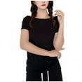 thumbnail image 2 of Weiqiqre Womens Tops Crewneck Slim Fitted Short Sleeve T-Shirt Stretchy Bodycon Basic Tee Tops, 2 of 3