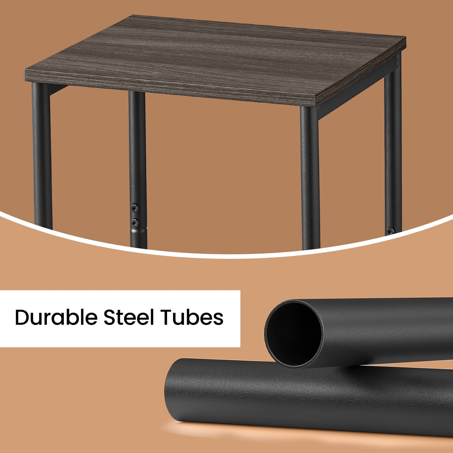 LEDREM Industrial 2-Pack Accent End Tables, Sturdy Steel Frame & Particleboard, Easy assembly, Adjustable Feet Slim Side Table, Brown & Black