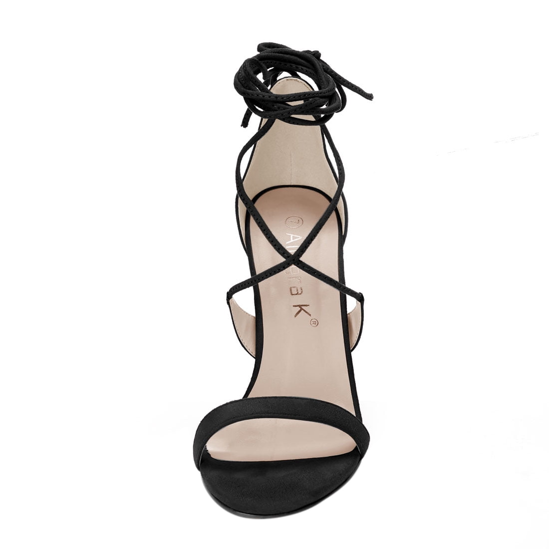 DARING DIVA Women Open Toe Stiletto High Heel Lace-Up Black Sandals 7 Black
