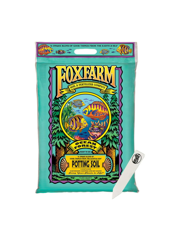 FoxFarm FX14053 Ocean Forest Organic Garden Potting Soil 12 Quart + THCity Stake