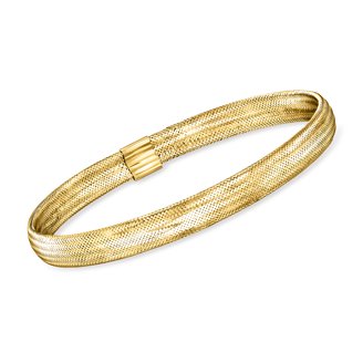 Ross-Simons 14kt Yellow Gold Riso-Link Ring – Italian Made Beaded Mesh Band, Size 8, Women’s Fine Jewelry