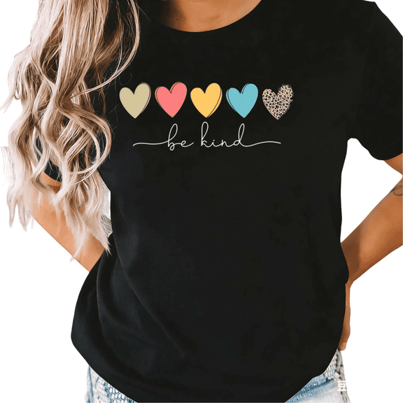 Black S-5XL Concise Be Kind Leopard Print Tshirt Graphic Tees Shirts Kindness Aesthetic Tops