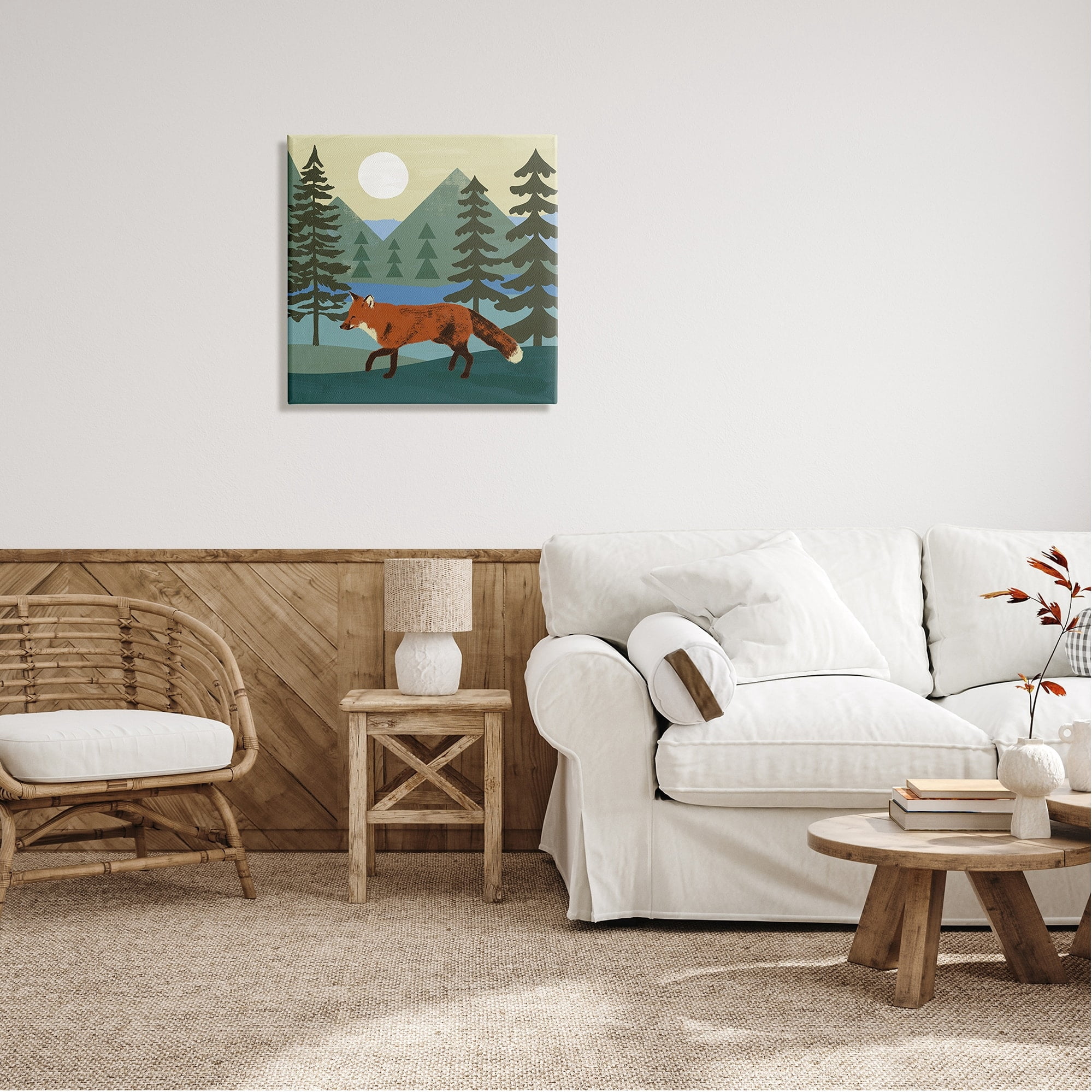 Stupell Industries Red Fox Running Forest Distant Mountains Sunset Graphic Art Gallery-Wrapped Canvas Print Wall Art, 24x24, by Victoria Barnes