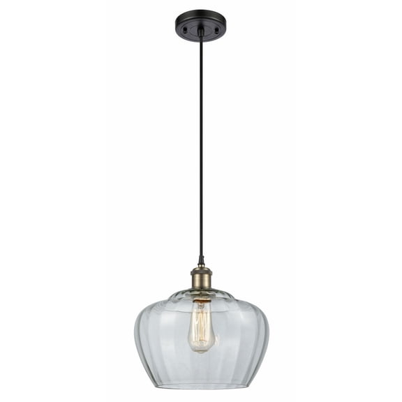 516-1P-BAB-G92-L Innovations Lighting Fenton - 1 Light Cord Hung Mini Pendant In Industrial Style-11 Inches Tall and 11 Inches Wide-Black Antique