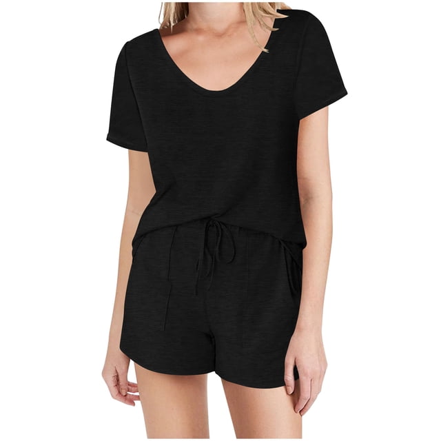 Blouses pour Femmes, Ensemble Haut à Manches Courtes Col en V et Pantalon d'Été pour Femmes