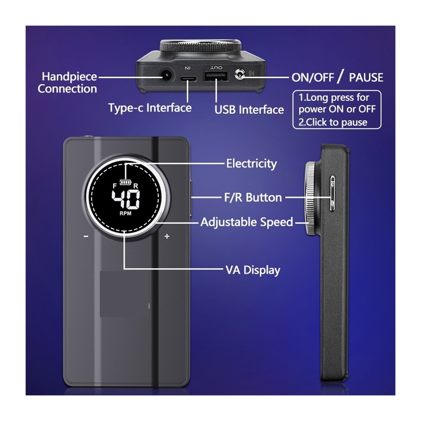 40000RPM Electric Nail Drill Machine, Professional Portable Rechargeable Nail Drill For Acrylic Gel Nails ,Low Noise