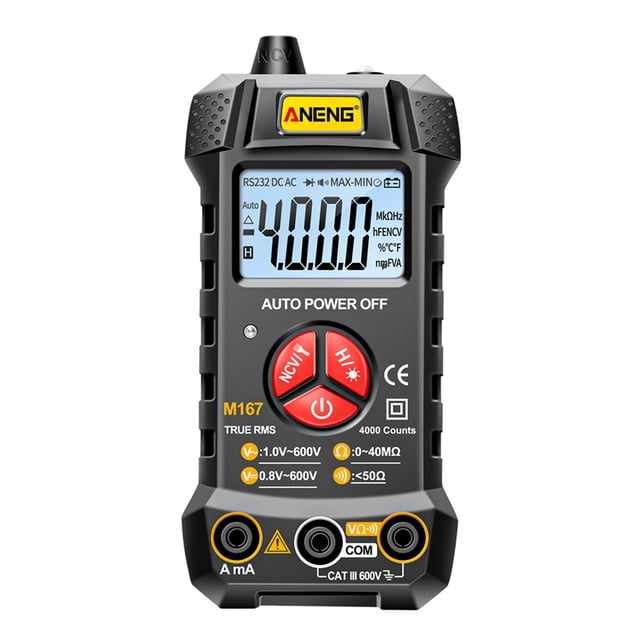 ANENG M167 Multimètre Numérique Intelligent Reconnaissance Automatique 4000 Unités Voltmètre Ammètre Stylo de Test Électrique avec Rétroéclairage Écran LCD Lampe de Poche Tension CA CC/ Résistance au Courant Test de Fil en Direct