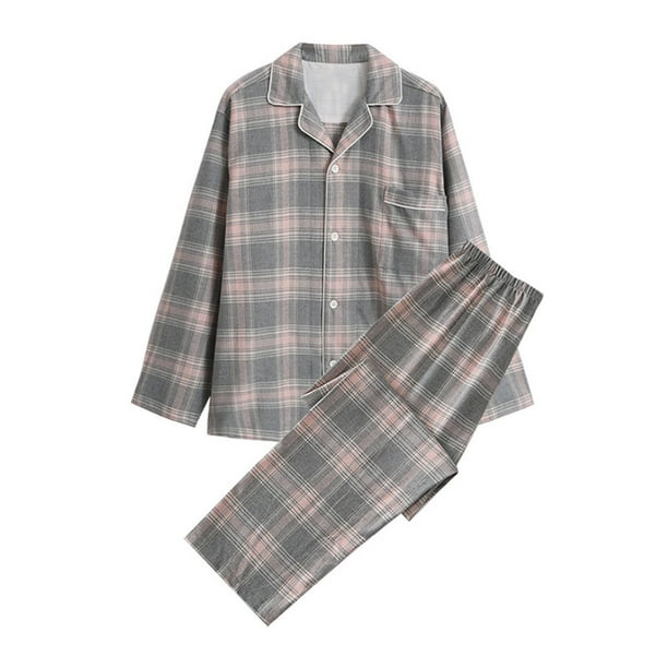 Pijamas de manga larga para hombre, ropa de casa informal, pantalones y cuello vuelto