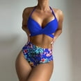 thumbnail image 2 of Aayomet Womens Bathing Suits Color Sexy Printed Hard Bag Gathering Swimsuit Split Swimsuit (Blue, M), 2 of 3