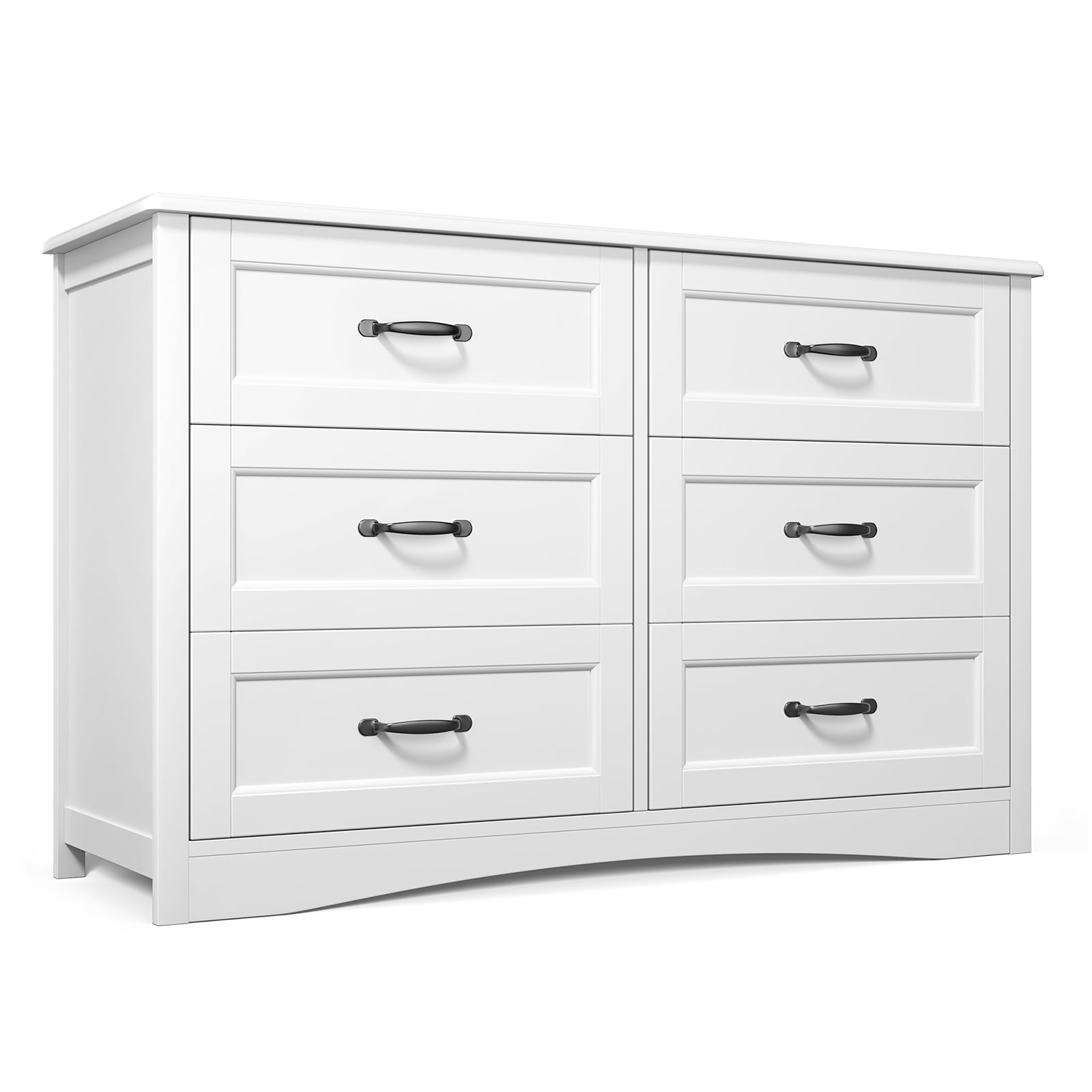 6 Drawer White Dresser,Lofka Modern Wood Double Chest, Versatile Dressers for Bedroom Office Living Room