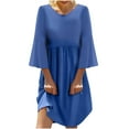 thumbnail image 1 of SMihono Robe d'Été Bohème pour Femmes Grande Taille Robe Décontractée en Coton Lin Manches Courtes Col Rond Unie, 1 of 5