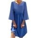 thumbnail image 1 of Puntoco Vestido Camisero Informal De Verano Para Mujer, Suelto, Con Cuello Redondo, Manga Corta, Color Liso, Vestido De Algodón Y Lino, Azul Xxxxl,Regalos Para Mujer Joven, 1 of 5