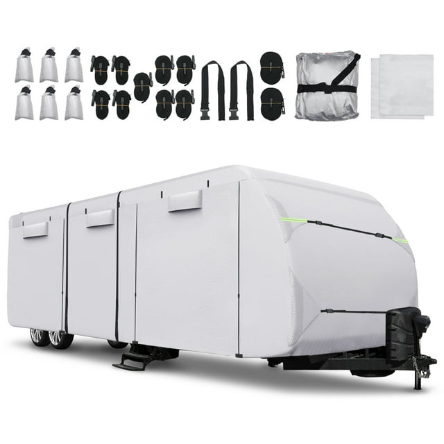 Unique Bargains RV Cover Windproof Anti-UV Camper Cover All Season Protection Silver Tone
