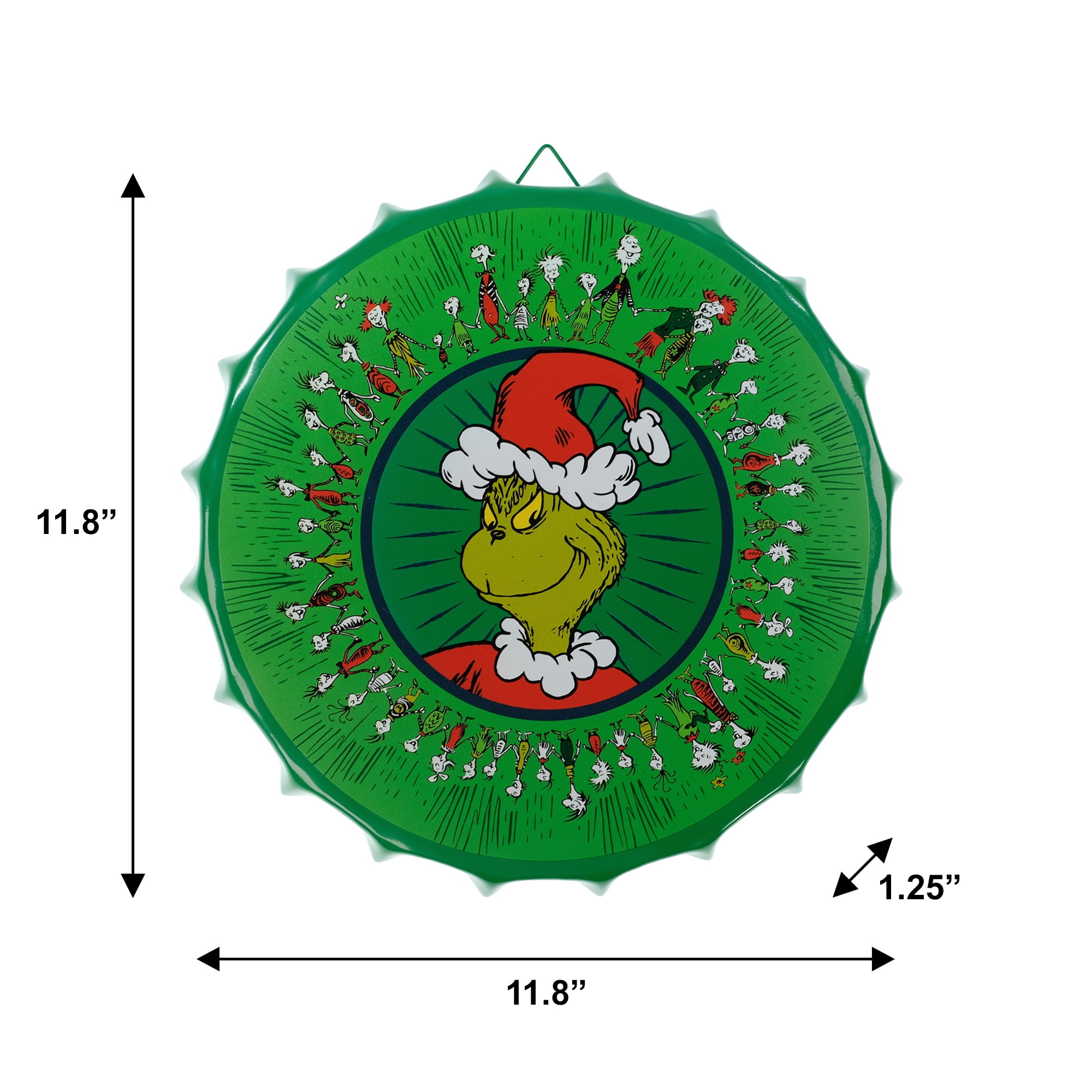 Grinch Round Metal Bottle Cap Sign, 11.6" Diameter, Green, Novelty, by Ruz
