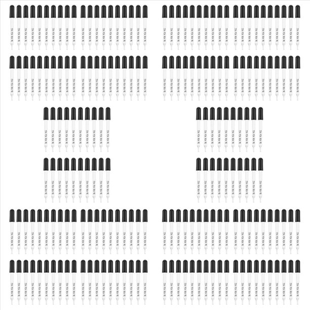 Goteros LíQuidos de Vidrio de 200 Piezas 1 Ml, Pipetas Cuentagotas con Bombilla de SuccióN Negra, para Maquillaje LíQuido ArtíStico, Estilo de Punta Recta