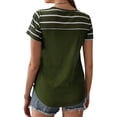 thumbnail image 2 of Women's Striped Casual TShirt with Pocket Crew Neck and Short Sleeve Pullover Top Dark Green M, 2 of 3