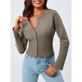 thumbnail image 3 of Women's Cropped Sweater Buttoned Long Sleeve V-Neck Ribbed Knit Slim Fit Pullover Crop Top, 3 of 5