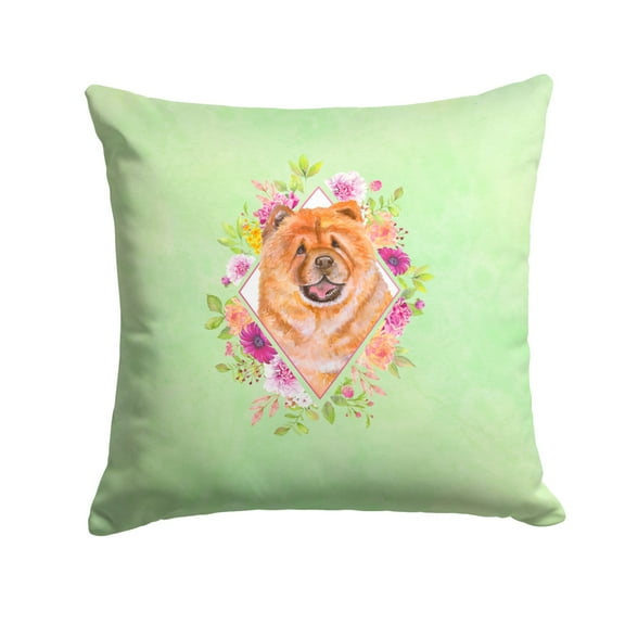 Carolines Treasures CK4291PW1414 Chow Chow 1 Green Flowers Fabric Decorative Pillow  14Hx14W multicolor