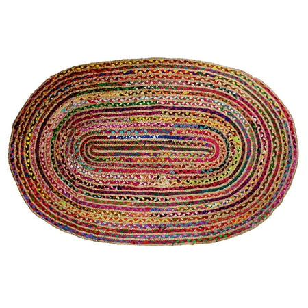 Oval Rag Rugs Beauty Threadz - 2x3 Feet Oval Rag Rug - Jute & Cotton Multi Chindi Braid Rug, Hand Woven & Reversible - Handwoven from Multi-Color Vibrant Fabric Rags ()
