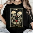 thumbnail image 2 of Skeleton The Lovers T-Shirt, Tarot Card Gothic Moon Phases Rose Tee, 2 of 5