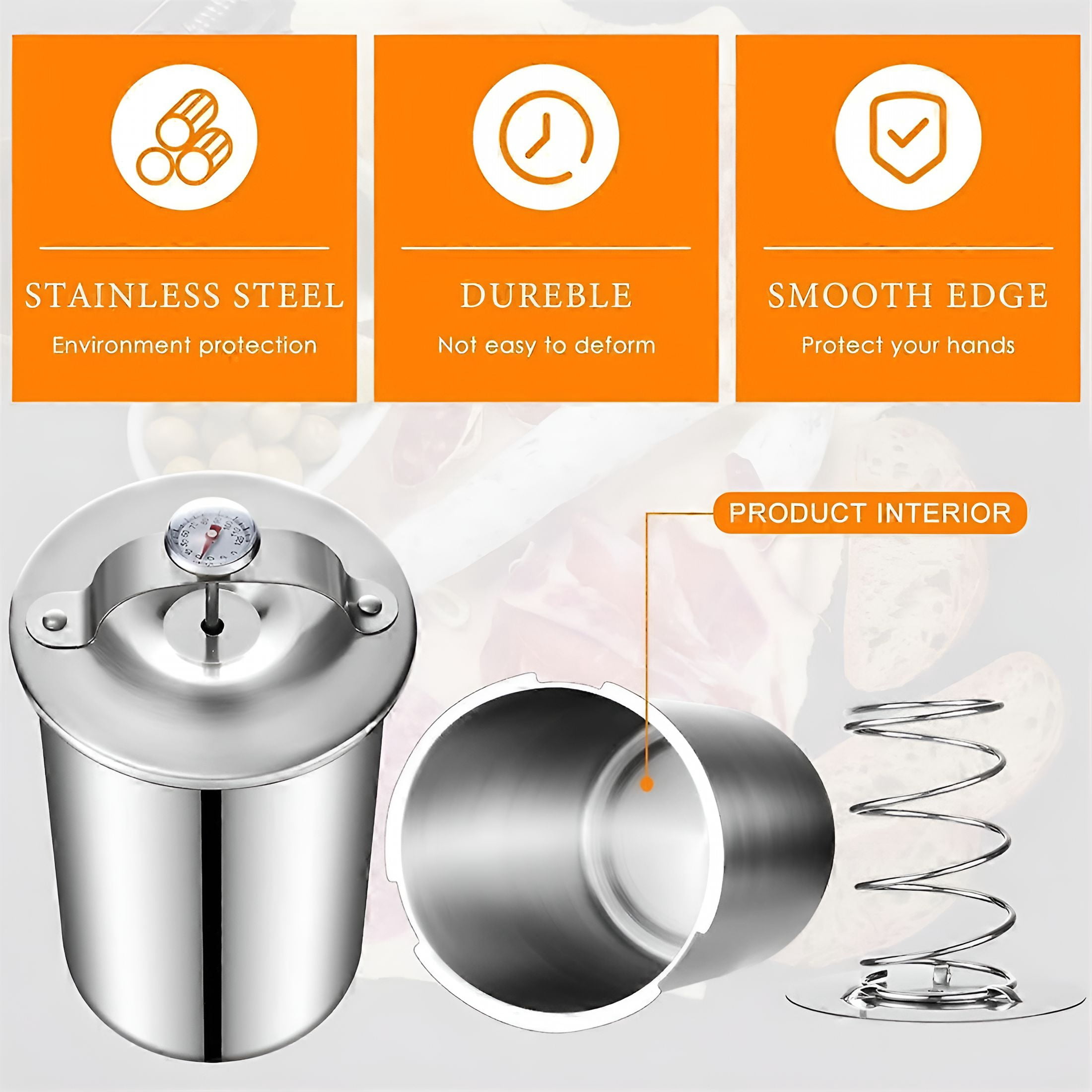 EXLEAF Meat Press Maker Stainless Steel Ham Press Maker with Thermometer Sandwich Deli Meat Press Bacon Ham Maker for Making Silver Deli Press for Meats