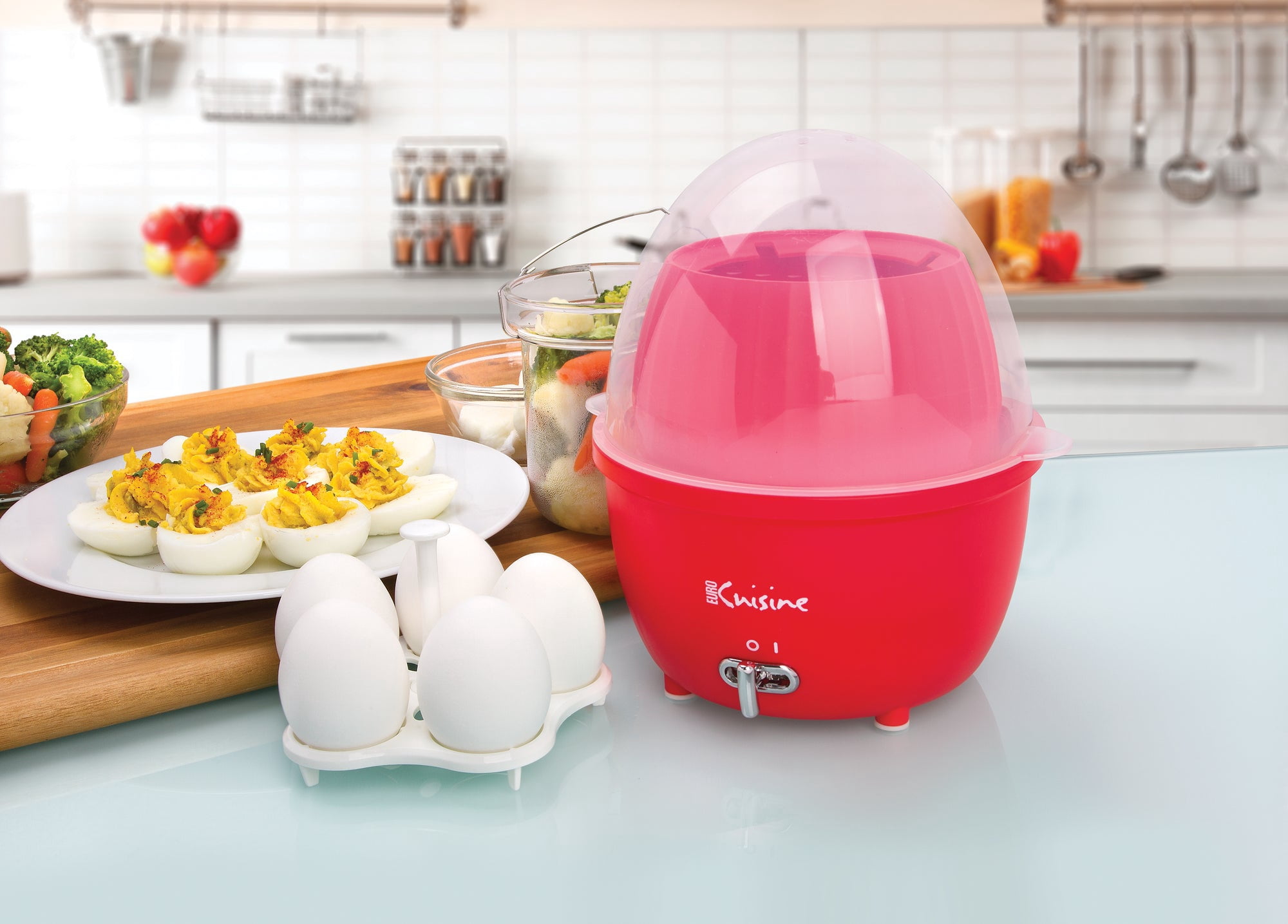 Euro Cuisine Electric Egg Cooker & Food Steamer with Auto Shut Off Red (MSCX26RD)