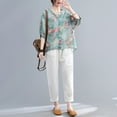 thumbnail image 2 of Traje de verano de algodón y lino Shot, camiseta de manga corta de verano, conjunto informal grande de dos piezas de estilo occidental, 2 of 4
