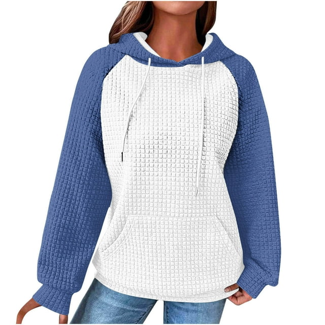 cfhntfmh Fall Fashion Outfits for Women Oversized Hoodies Textured Sweatshirt Cute Color Block Pullover Fall Winter Shirts