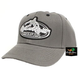 RIG'EM RIGHT WATERFOWL RED AND GREY TRUCKER MESH HAT CAP LOGO 