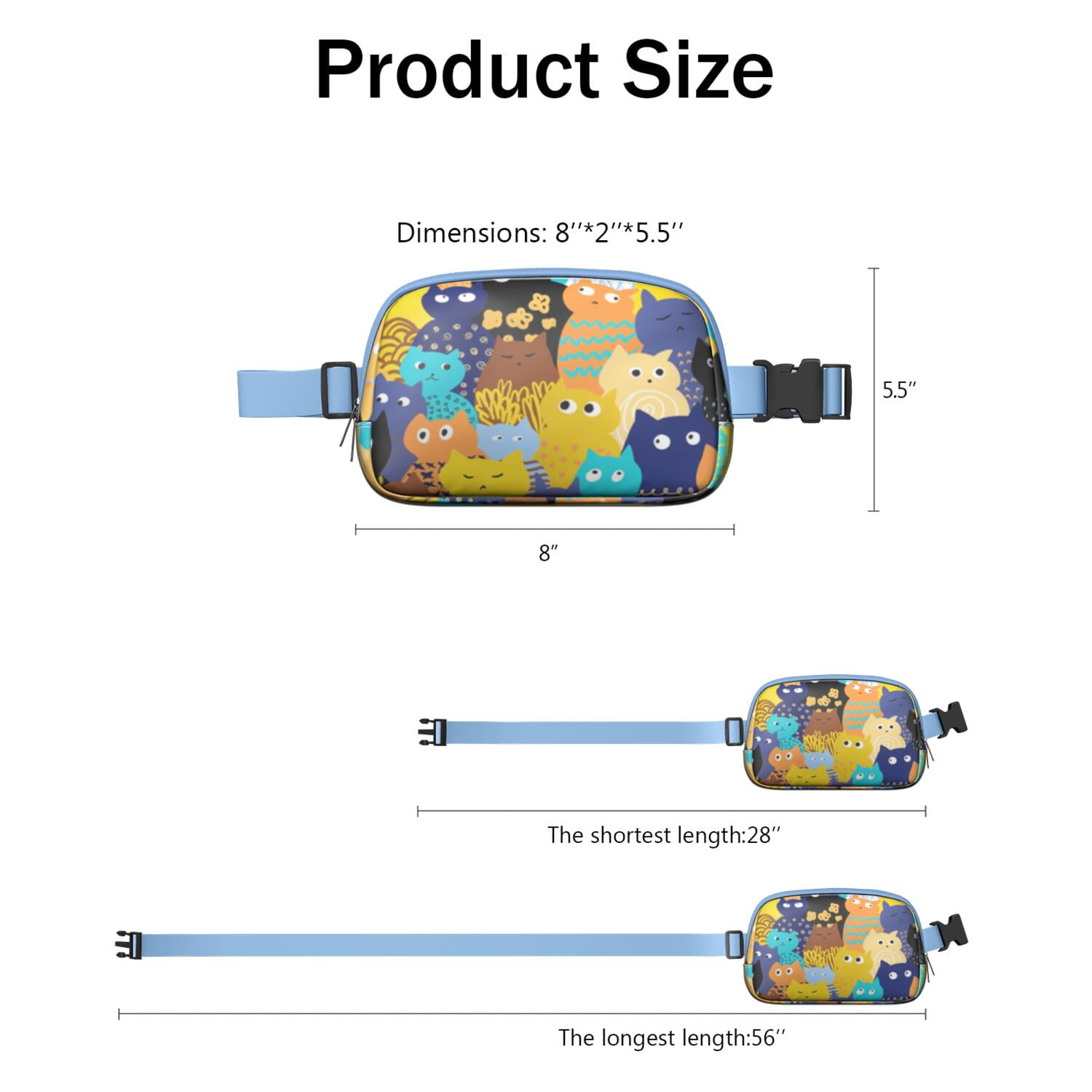 Adorable Cat Lover Crossbody Bag – Cute Pet Print Fanny Pack with Funny Design and Paw Pattern, Lightweight Waist Bag for Women