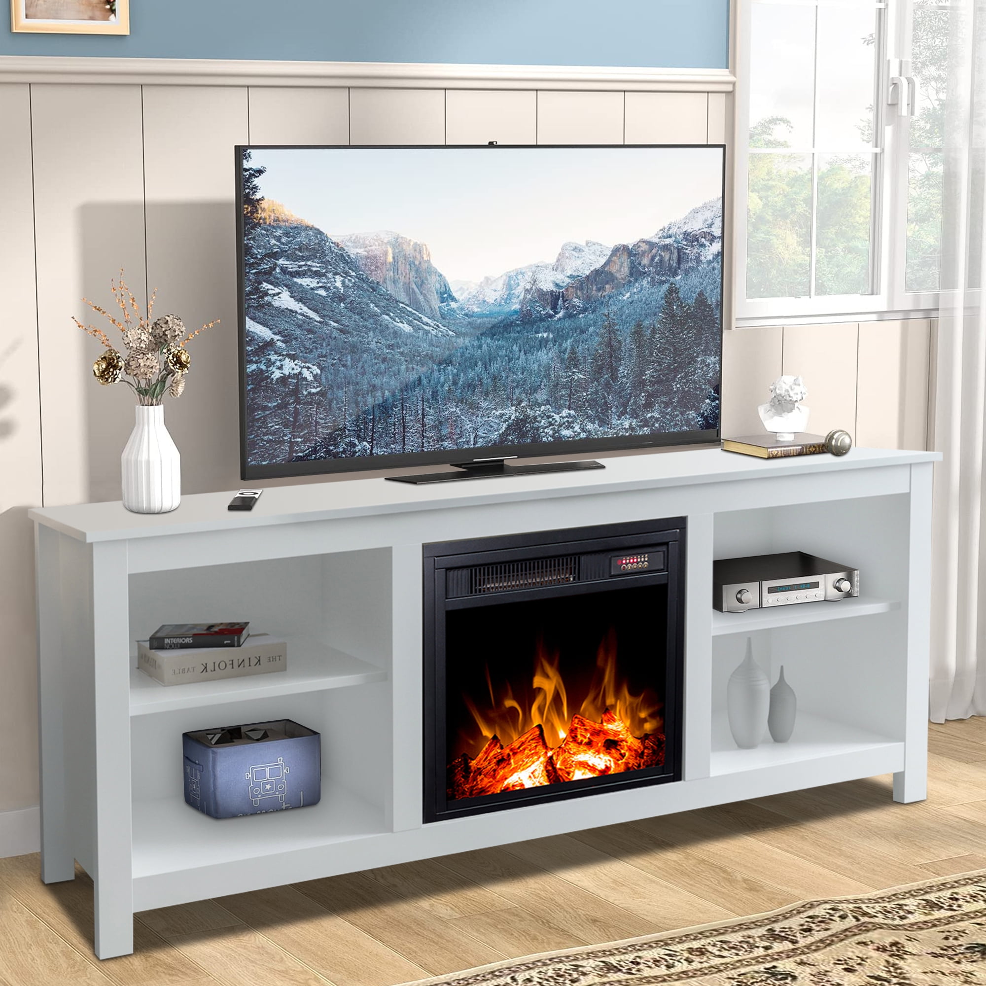 TV Stand with Fireplace, 58" Electric Fireplace Heater TV Stand for 65