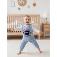 thumbnail image 3 of Rovasas Baby Boy Football Outfit Solid Long Sleeve Romper Plaid Overall Pants, 3 of 9