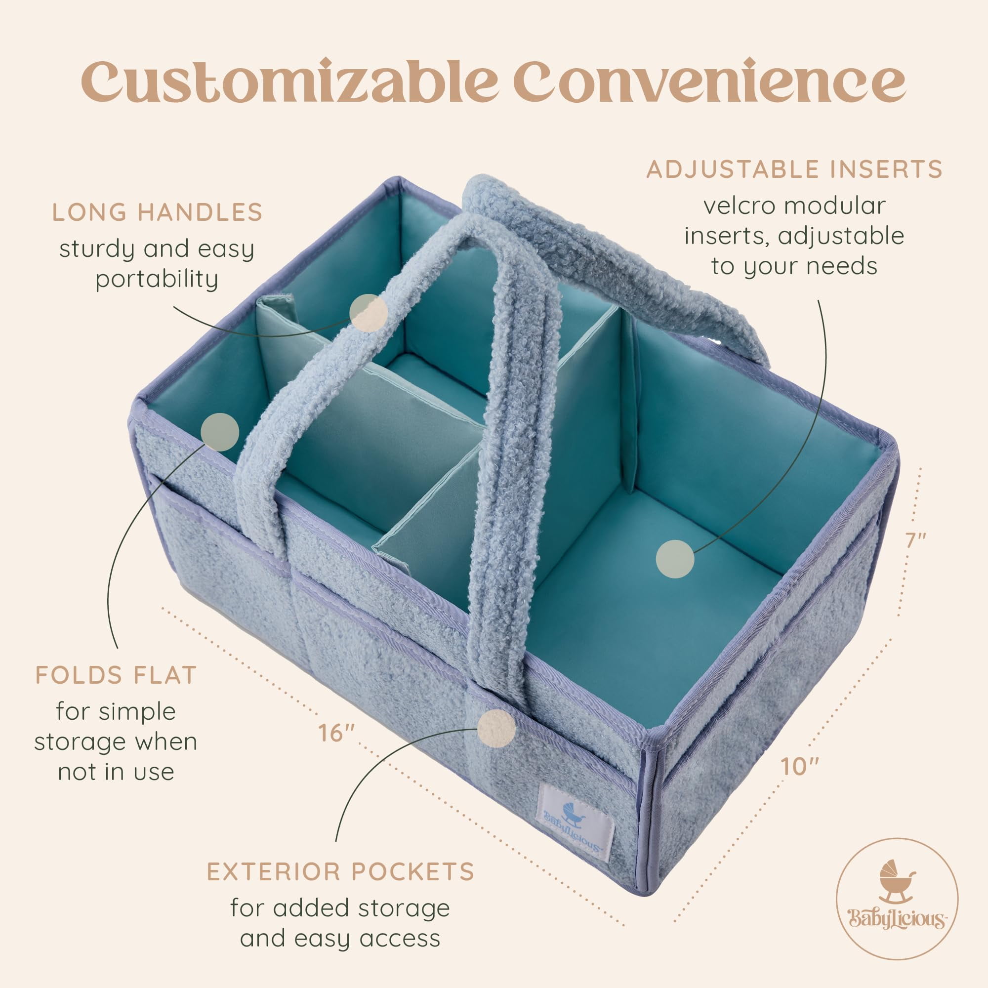 Babylicious Baby Diaper Caddy, Newborn Changing Table Organizer for Wipes and Diapers | - Misty Blue