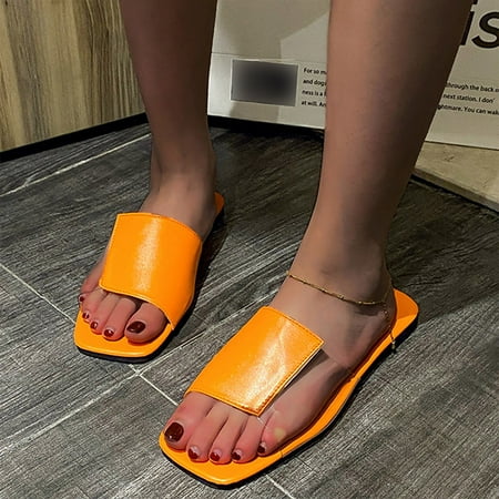 

Aayomet Summer Sandals for Women Ladies Summer Fashion Colour Blocking Splicing Transparent Open Toe Square Head Anti Slip Low Orange 8