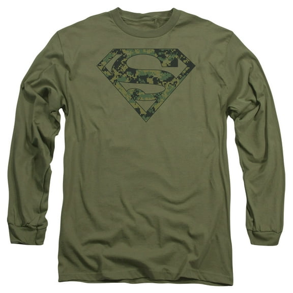Superman Marine Camo Shield Long Sleeve Adult 18/1 T-Shirt Military Green