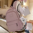 thumbnail image 6 of Uobin Female Student Solid Color Lightweight Nylon Backpack Multi Pocket Water Resistant Casual Daypack with Detachable Bear Pendant for Travel Work Commute Outdoor, 6 of 7