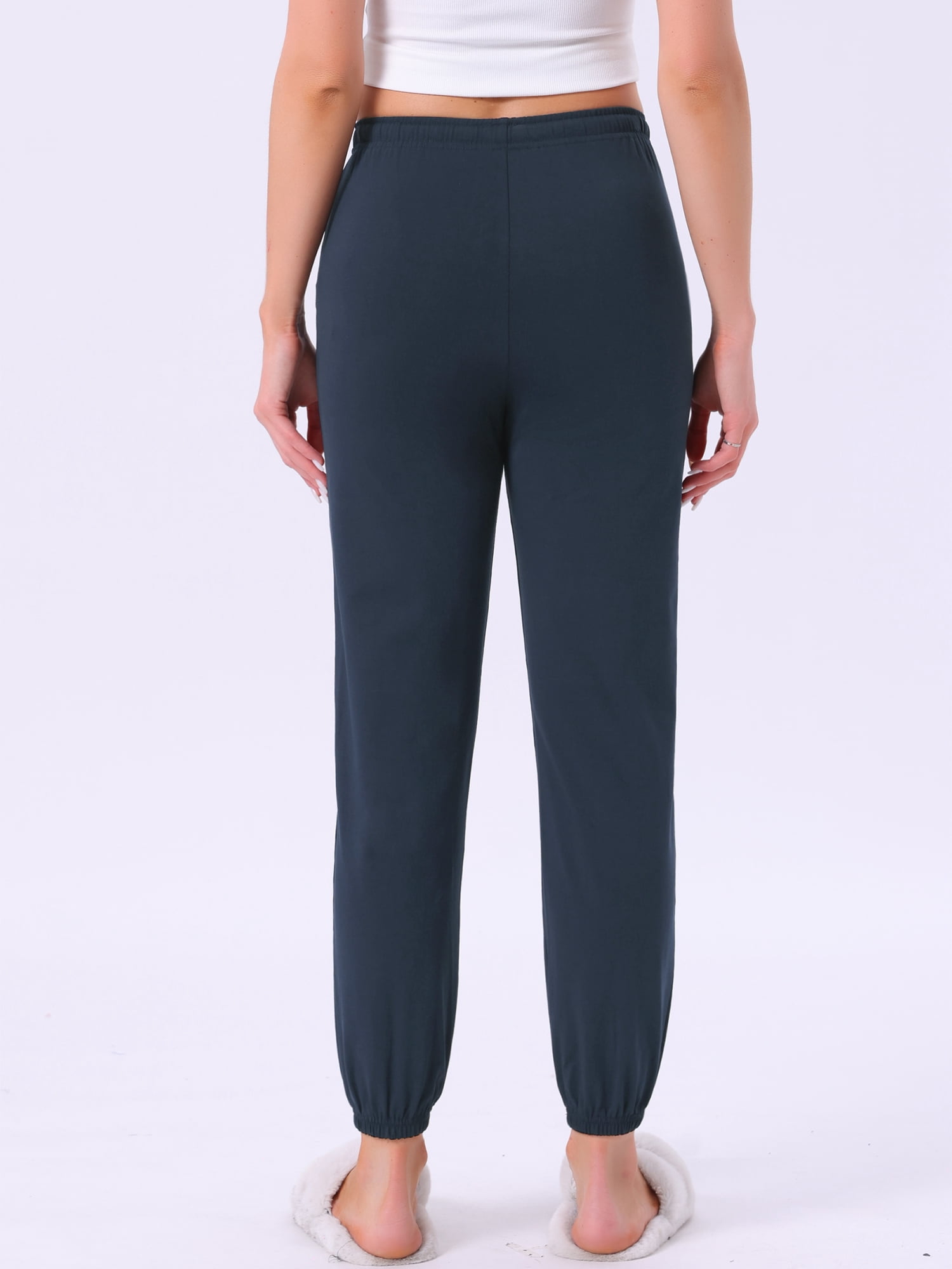 DARING DIVA Women's Drawstring Elastic Waist Cotton Pajama Pants L Navy