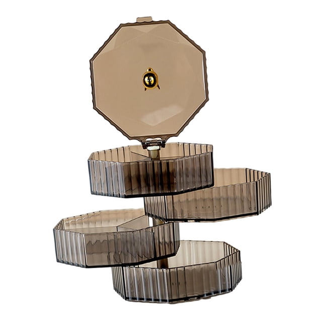 Caja de almacenamiento de joyería giratoria, organizador de joyas, bandeja de joyería giratoria de 360 degree, accesorios para el cabello transparentes, or gris claro