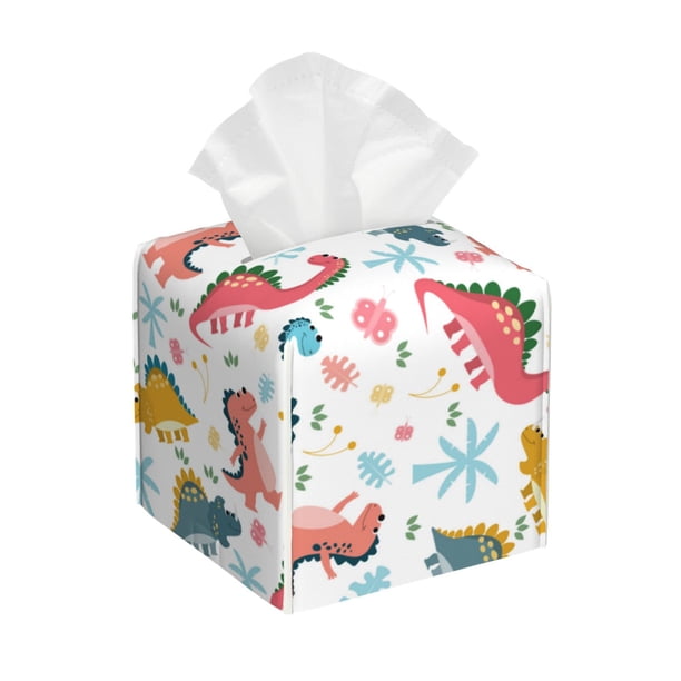 Balery Dinosaur Porta Pañuelos de Cuero con Estampado – Funda Moderna Cuadrada para Caja de Pañuelos, Dispensador 5x5x5''