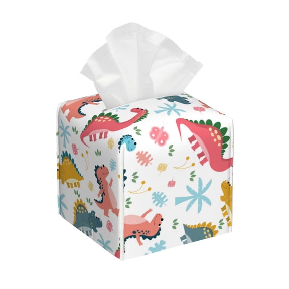 Tissue Dinosaur Box Cover Holder, Square by Xecao - Leather Decorative Organizer for Tabletop, Bathroom, Car, Office
