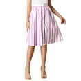 thumbnail image 6 of MODA NOVA Junior's Stripes Button Front Elastic Back A Line Midi Skirt Purple 0, 6 of 6