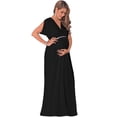 thumbnail image 2 of KOH KOH Long Maternity Pregnancy Short Sleeve V-Neck Full Floor Length Flowy Baby Shower Bridesmaid Evening Summer Tall Maxi Dress Gown For Women Black Medium US 8-10 NT278, 2 of 5