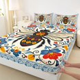thumbnail image 4 of Homewish Bohemian Bee Queen Sheets,Vintage Floral Queen Sheet Sets,Blue Red,4 Pieces,1 Flat Sheet, 1 Fitted Sheet and 2 Pillowcases, 4 of 6