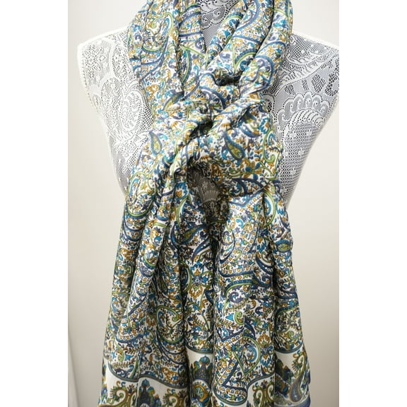 Hand Printed Indian 100% Silk Scarf, Wrap, Throw, Shawl Organic