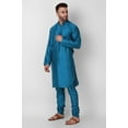 thumbnail image 4 of SKAVIJ Art Silk Kurta Pajama Set for Men Indian Wedding Party Wear Dress (Medium, Turquoise), 4 of 6