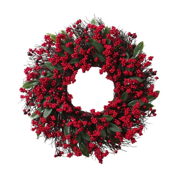 18" Red Berry Christmas Wreath - Artificial Holiday Wreath with Snowflakes for Front Door - Farmhouse Winter Decor for Indoor/Outdoor Use